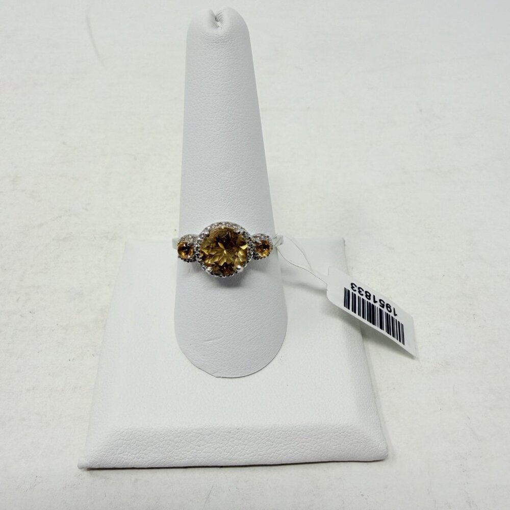 Shop LC Yellow Brazilian Citrine Round Size 9 Ring in Stainless Steel 5351